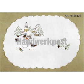 kruis/steelsteekkleedje winterdorp met sneeuwpop, wit