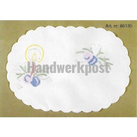 kruissteekkleedje kaars met kerstballen, wit