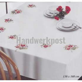 steelsteektafellaken papavers met klokjesbloemen, wit