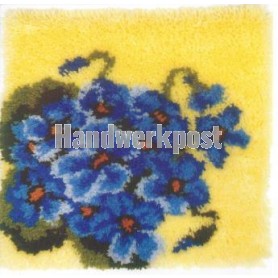 knoopkussen blauwe viooltjes op geel (excl. knoophaak)