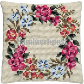 kruissteekkussen bloemenkrans