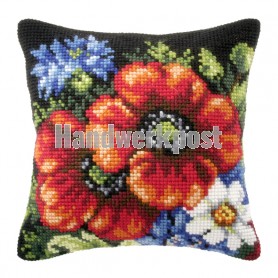 kruissteekkussen bloemen op zwart