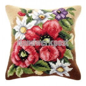 kruissteekkussen anemonen met bloemen
