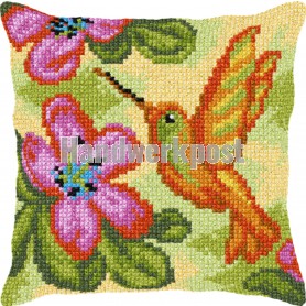 kruissteekkussen kolibri met bloemen