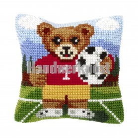 kruissteekwandkleed beertje met voetbal
