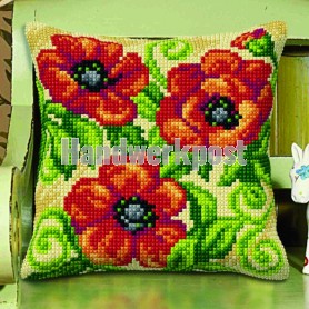 kruissteekkussen klaprozen