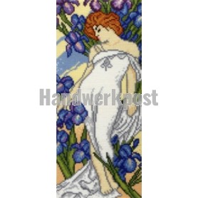 kruissteekwandkleed mucha, iris