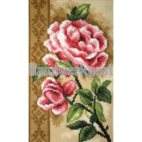 kruissteekwandkleed stijlpatroon, rose pioenrozen