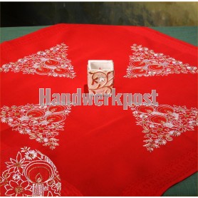 steelsteekdekservet, kerstbomen/kaarsen, rood