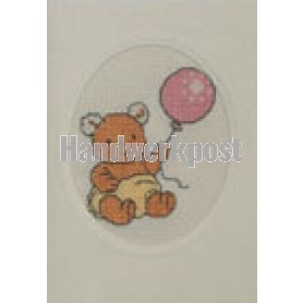 borduurpakket wenskaart, bobbi, beertje met rose ballon