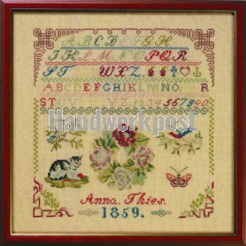 borduurpakket merklap, biedermeier, anno 1859
