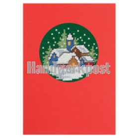 borduurpakket kerstkaart, winterdorp