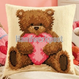 kruissteekkussen popcorn bear met hart