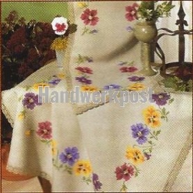 kruissteekdekservet viooltjes, linnenlook