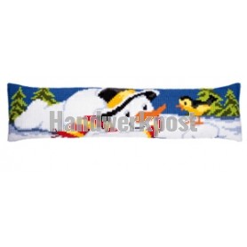 kruissteektochtkussen sneeuwpop met vogel