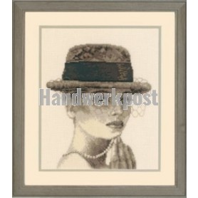 borduurpakket dame met voile/hoed
