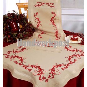 kruissteekdekservet bloemenrand, beige