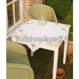 kruissteekdekservet blauw/gele bloemen, wit