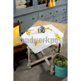 kruissteekdekservet zonnebloemen met blauwe druifjes, wit