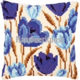 kruissteekkussen blauwe tulpen