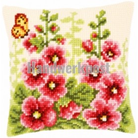 kruissteekkussen bloemen met vlinder