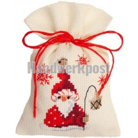 borduurpakket kruidenzakje, kerstman met lantaarn
