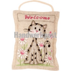 borduurpakket kussen poes "welcome"