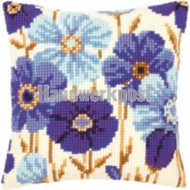 kruissteekkussen blauwe anemonen