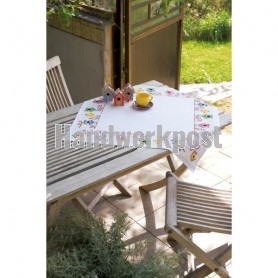 kruissteekdekservet vogels met nestkastjes, wit