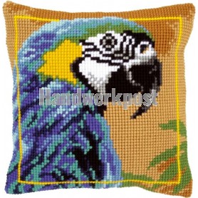 kruissteekkussen blauwe papegaai