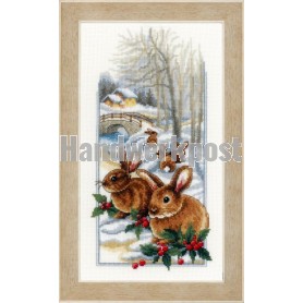 borduurpakket familie konijn in wintersfeer