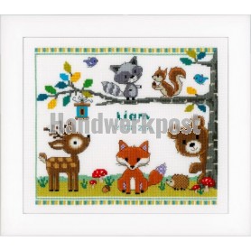 borduurpakket in het bos, geboorte liam