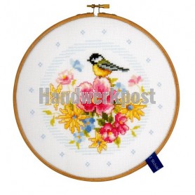 borduurpakket pimpelmees met bloemen (incl. borduurring)