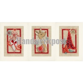 borduurpakket kerstkaart (3 st.) hart, hert en kerstboom