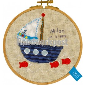 borduurpakket lief!, zeilbootje met visjes (incl. borduurring)