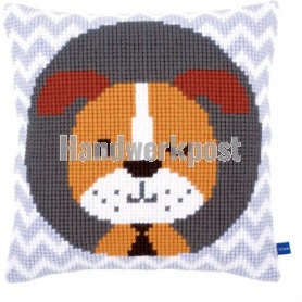 kruissteekkussen knipogend hondje