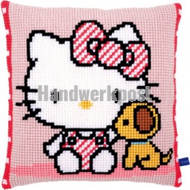 kruissteekkussen hello kitty, met puppy