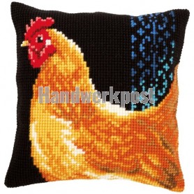 kruissteekkussen kip op zwart