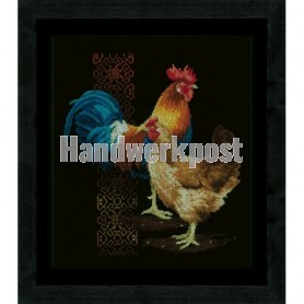 borduurpakket haan en kip op zwart