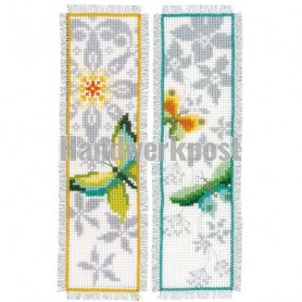 borduurpakket boekenlegger (2 st.) vlinders met bloemen