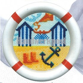 borduurpakket maritiem, strandhuisjes-2 (incl. lijst)