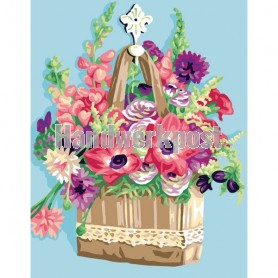 stramien + garenpakket, bloemen in tas