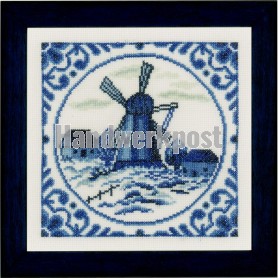 borduurpakket delftsblauw, wandtegel molen