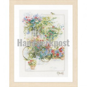 borduurpakket willem haenraets, bloemengevel met fiets