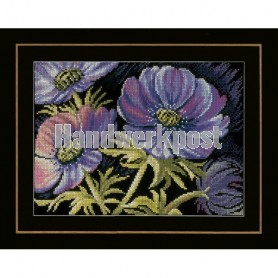 borduurpakket lila bloemen op zwart