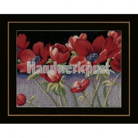 borduurpakket rode bloemen op zwart