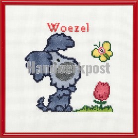 borduurpakket woezel&pip, woezel met bloem