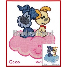 borduurpakket woezel&pip, geb. joep/coco (incl. blauw/rose garen)