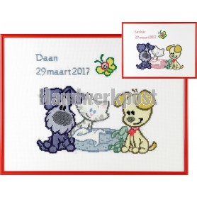 borduurpakket woezel&pip, geb. buurpoes (incl. blauw/rose garen)