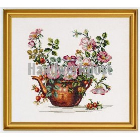 borduurpakket bloemen in koperen ketel